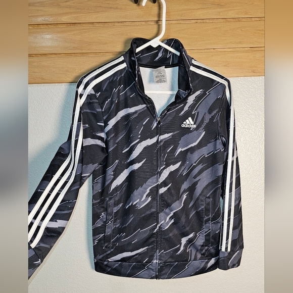 Adidas Black and Gray Boy's Hoodie Jacket Sweatshirt All over Print Size 14/16 - Picture 4 of 8